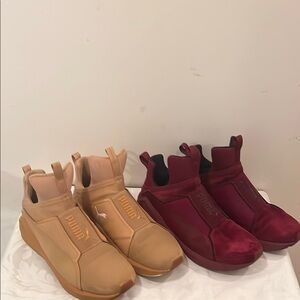 Puma Beige and Burgundy Slip-On Sneakers